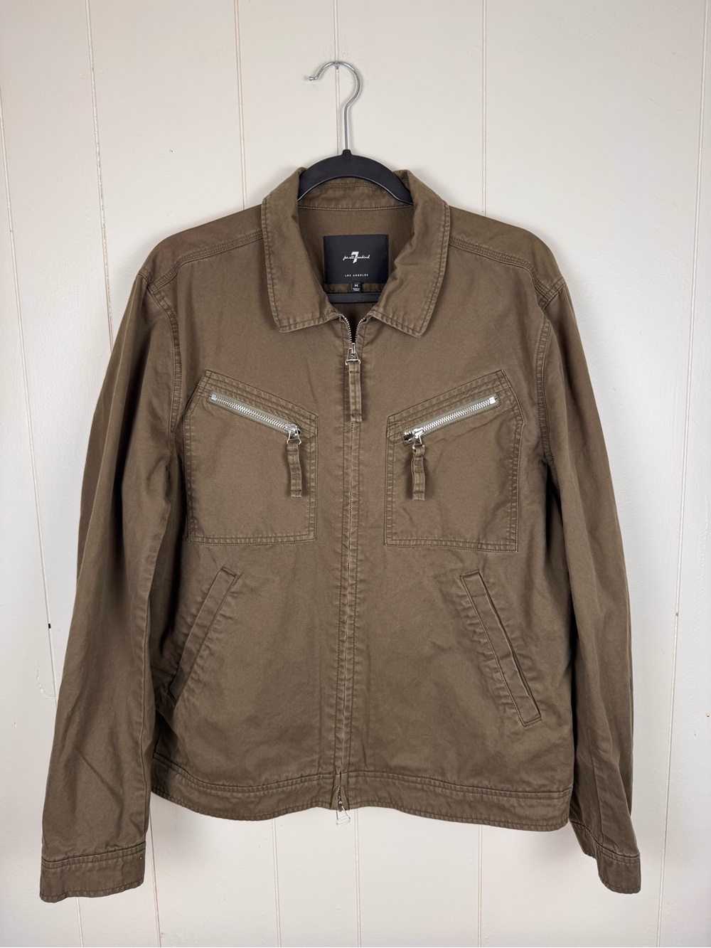 7 For All Mankind Men’s Medium Olive Green Utility Jacket Zip Pockets
